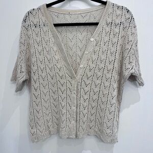 CROCHET short sleeve crop top beige